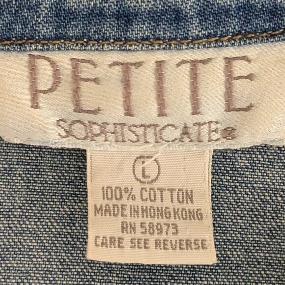 PETITE SOPHISTICATE Blue Denim Jean Jacket w Red Beaded Accents; Size PL - Picture 4 of 5